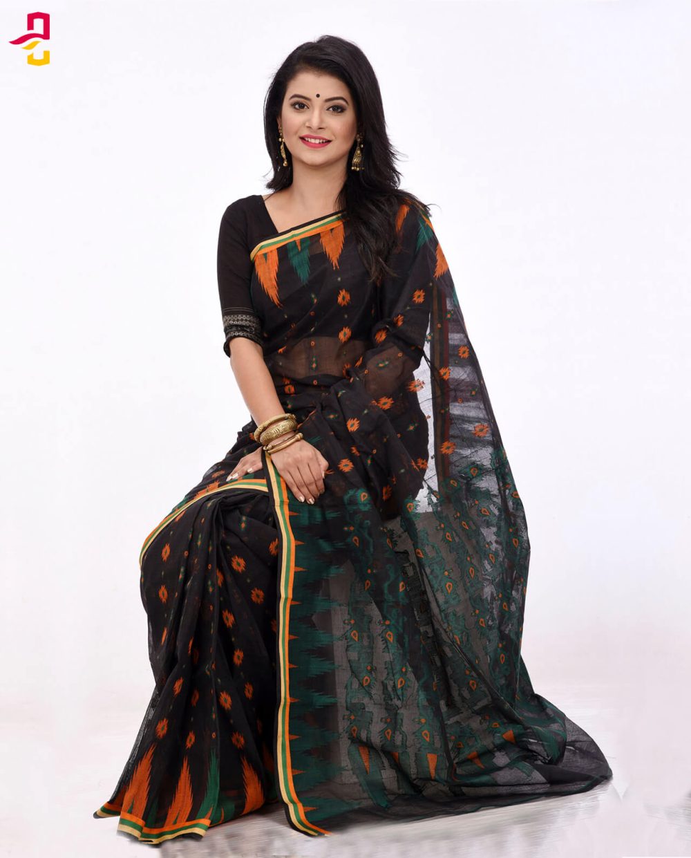 Baluchari Allover Handwork Cotton Tangail Saree | elebele.com