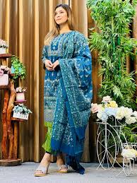 Premium Quality Cotton Embroidery Worked Printed Three Piece for Women