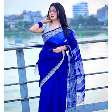Blue color tangail half silk Nokshi Saree for Women by tangai shaee shopping